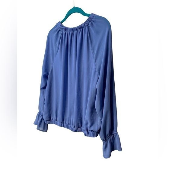 NINE WEST Blue Blouse with Chiffon Ruffle Sleeve and Elastic Waist Line Size L - Picture 11 of 15